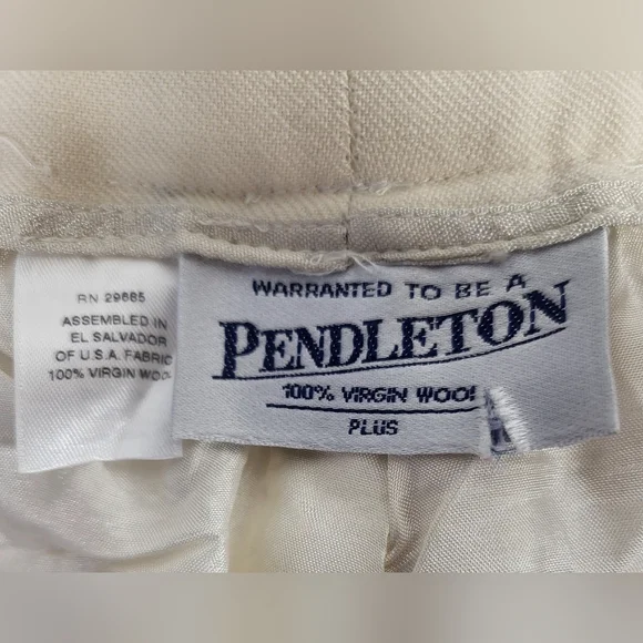 Vintage Pendleton Virgin Wool Lined White Pants Size 16 Hi-Rise Straight Leg - Picture 4 of 16